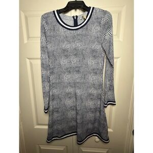 Michael Michael Kors Womens Pebble Print Long Sleeve Dress Navy White Size M